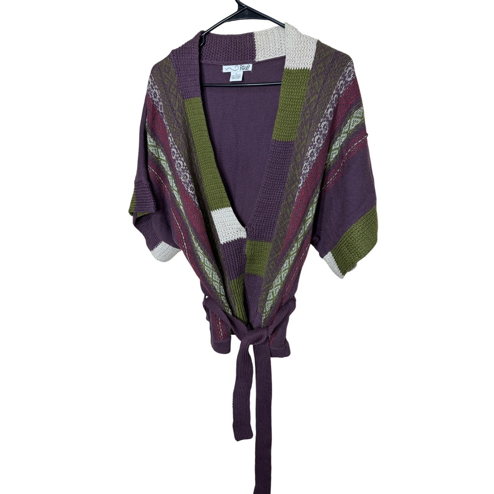 RXB Womens Purple Colorblock Tie Waist Kimono Knit Cardigan Large